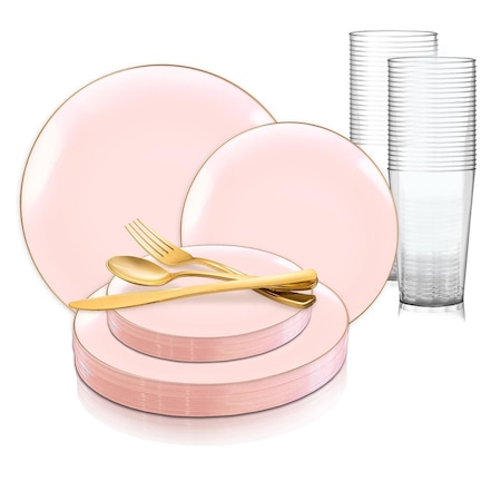 Smarty Had A Party Pink with Gold Organic Round Disposable Plastic Wedding Value Set, 720PK 930PGVS120